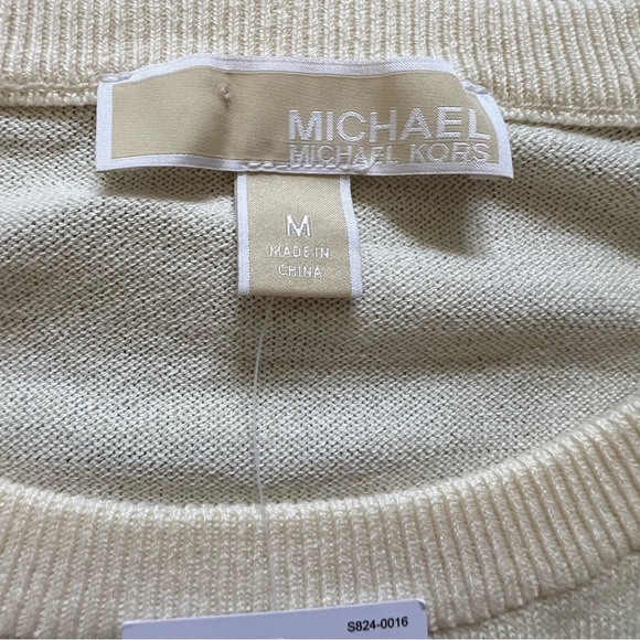 NWT Michael Kors Crewneck Embellished Gen Stone Cream Long Sleeve Knit Sweater M - Picture 7 of 14